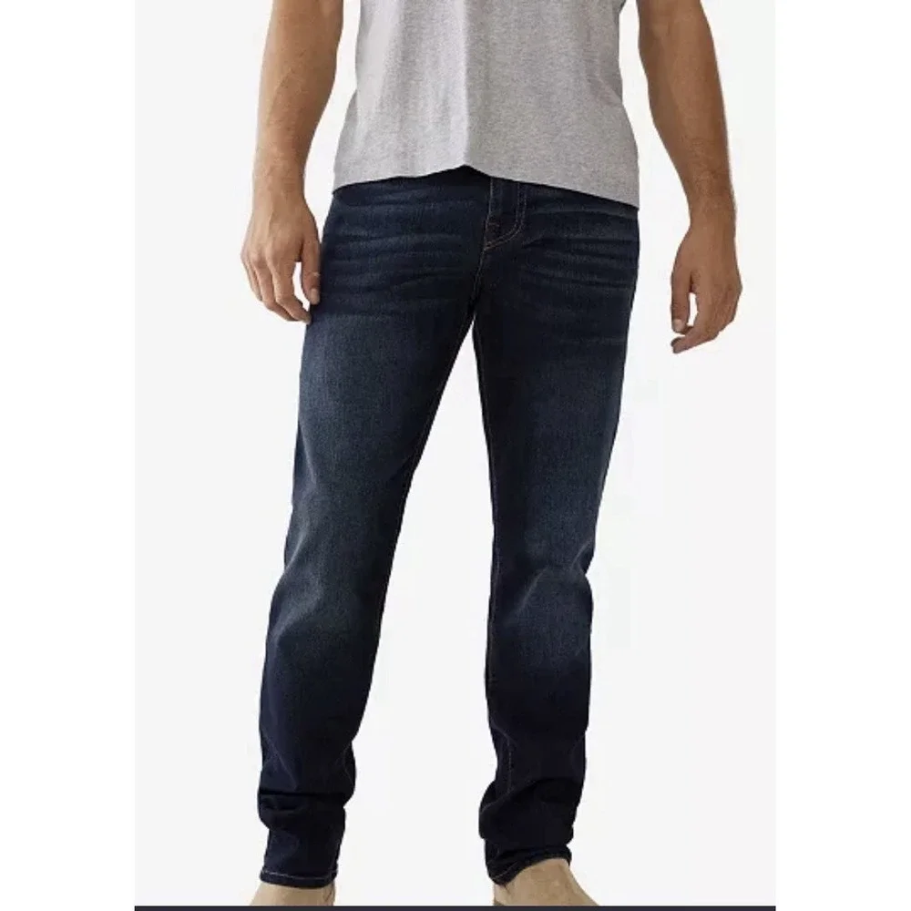 TRUE RELIGION GENO Relaxed Slim Jeans Men's 36Wx34L Dark Wash Hyper Stretch